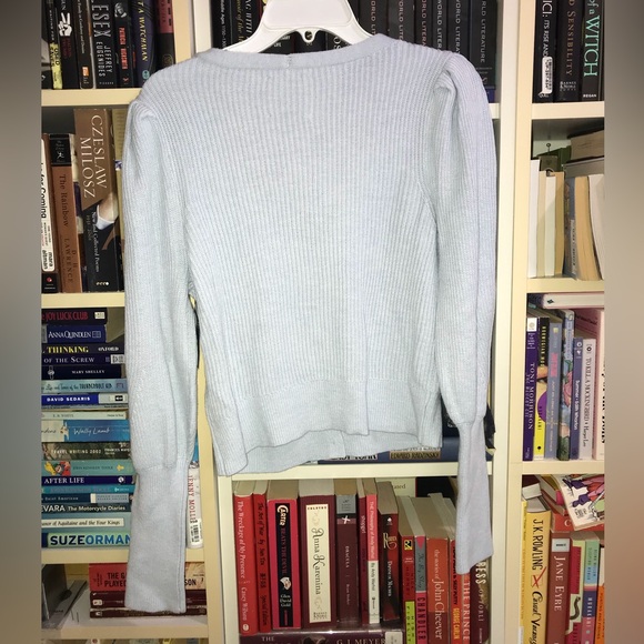 Abercrombie & Fitch Light Blue Button-Up Puff Sleeve Cardigan Sweater - Picture 10 of 13